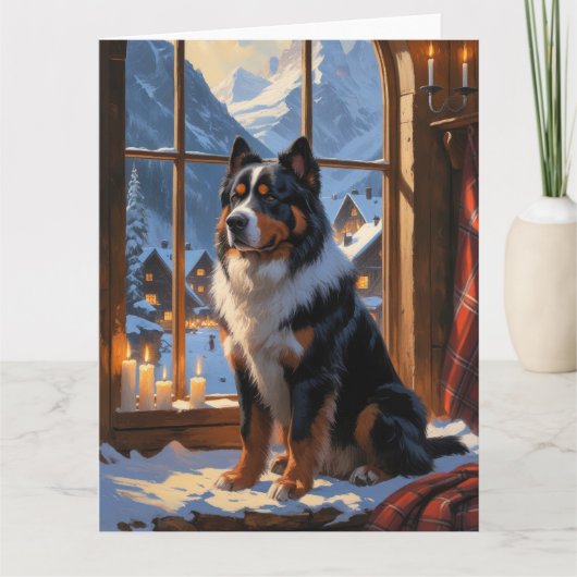 ベルネーズマウンテンとクリスマスライトホリデイ カード (正面)