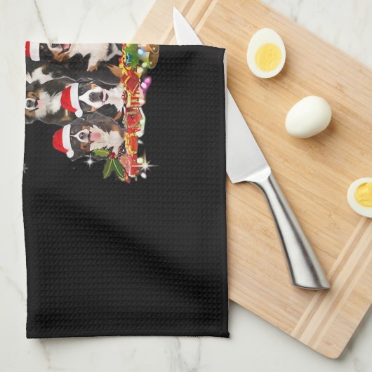 ベルネーズマウンテンクリスマスツリードッグサンタクリスマスおもしろい キッチンタオル (四つ折り)