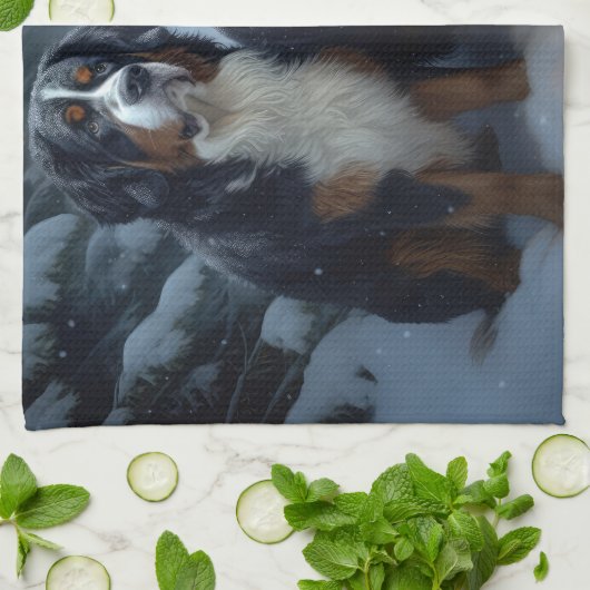 ベルネーズマウンテンスノースイスレイクリスマスデコール キッチンタオル (折り畳み)