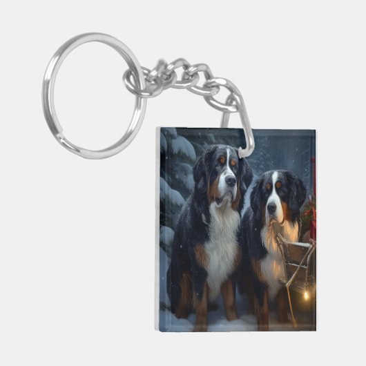 ベルネーズマウンテンスノースイスレイクリスマスデコール キーホルダー (正面左)