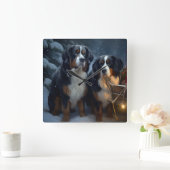 ベルネーズマウンテンスノースイスレイクリスマスデコール スクエア壁時計 (ホーム)