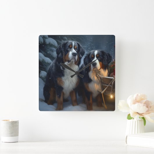 ベルネーズマウンテンスノースイスレイクリスマスデコール スクエア壁時計 (ホーム)