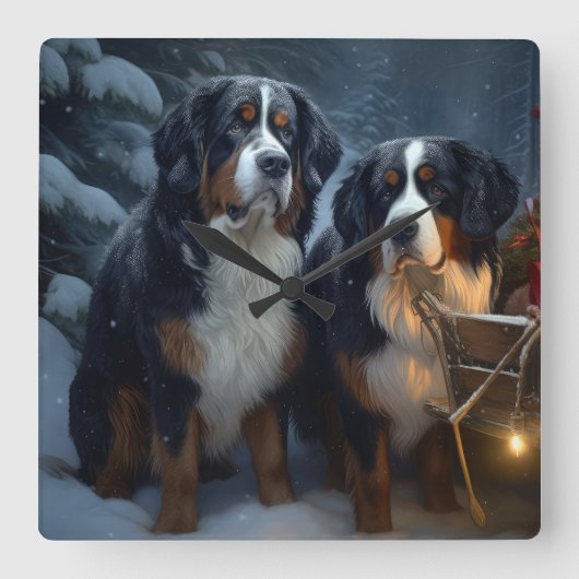 ベルネーズマウンテンスノースイスレイクリスマスデコール スクエア壁時計 (正面)