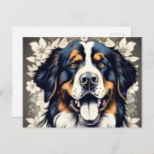 ベルネーズマウンテンドッグと花 ポストカード (正面/裏面)
