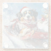 ベルネーズマウンテンドッグのスレッジクリスマス ガラスコースター (裏面)