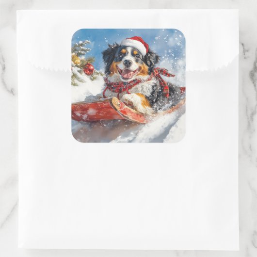 ベルネーズマウンテンドッグのスレッジクリスマス スクエアシール (バッグ)
