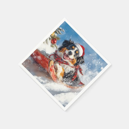 ベルネーズマウンテンドッグのスレッジクリスマス スタンダードカクテルナプキン (角)
