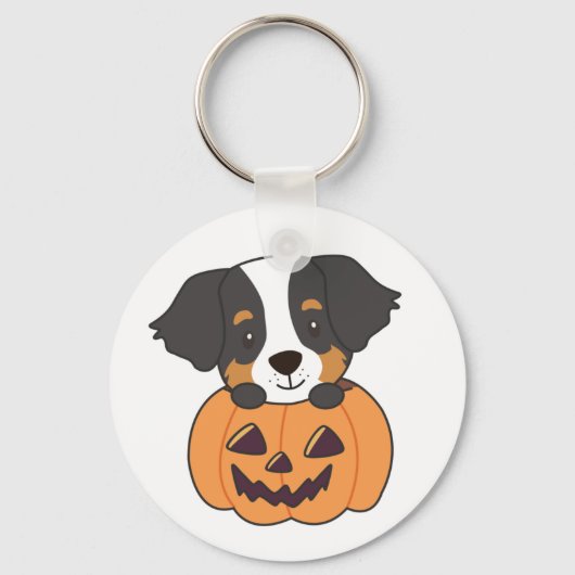 ベルネーズマウンテンドッグインパンプキンドッグハッピーケヤイ キーホルダー (正面)