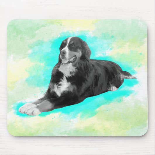 ベルネーズマウンテンドッグウォーターカラーアートスロー マウスパッド (正面)