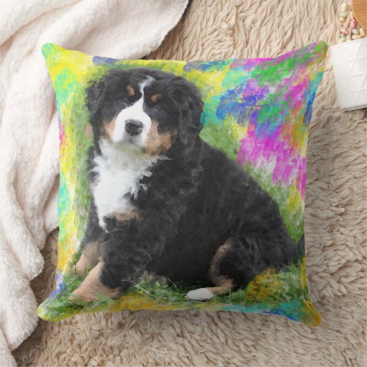 ベルネーズマウンテンドッグウォーター絵画カラーアート クッション (ブランケット)