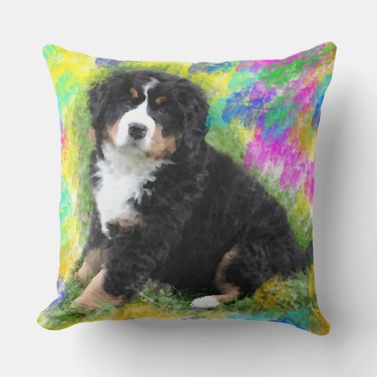 ベルネーズマウンテンドッグウォーター絵画カラーアート クッション (正面)