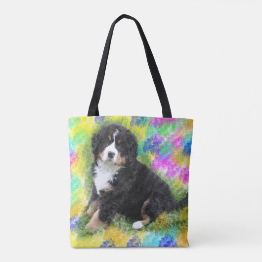 ベルネーズマウンテンドッグウォーター絵画カラーアート トートバッグ (裏面)