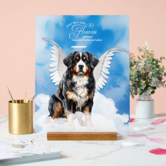 ベルネーズマウンテンドッグエンジェルと名前ペット記念碑 アクリルサイン (ウェディング)