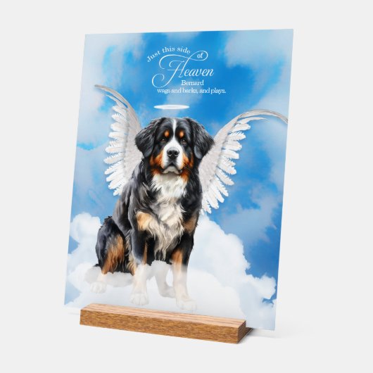 ベルネーズマウンテンドッグエンジェルと名前ペット記念碑 アクリルサイン (傾斜)