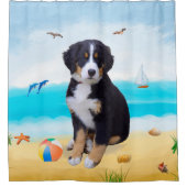 ベルネーズマウンテンドッグオンビーチ シャワーカーテン (正面)