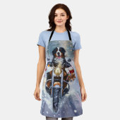 ベルネーズマウンテンドッグオートバイクリスマスに乗る エプロン (着用した状態)