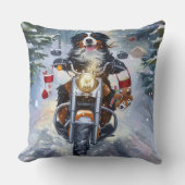 ベルネーズマウンテンドッグオートバイクリスマスに乗る クッション (正面)