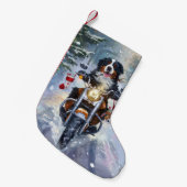 ベルネーズマウンテンドッグオートバイクリスマスに乗る スモールクリスマスストッキング (正面 (吊り時))