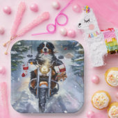 ベルネーズマウンテンドッグオートバイクリスマスに乗る ペーパープレート (パーティー)