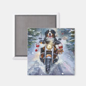 ベルネーズマウンテンドッグオートバイクリスマスに乗る マグネット (正面/裏面)