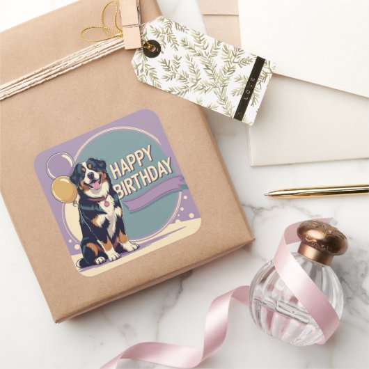 ベルネーズマウンテンドッグカラフル スクエアシール (ギフト)