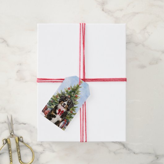 ベルネーズマウンテンドッグクリスマスツリー ギフトタグ (より糸付き)