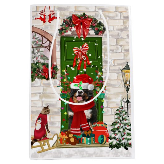 ベルネーズマウンテンドッグクリスマス ミディアムペーパーバッグ (正面)