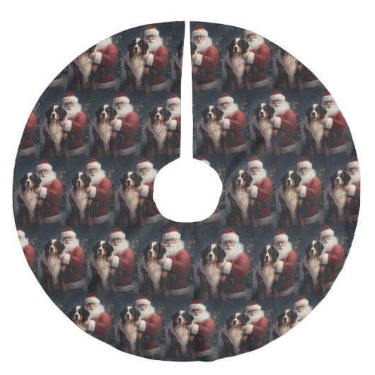 ベルネーズマウンテンドッグサンタクロースフェスティバルクリスマス ブラッシュドポリエステルツリースカート (正面)