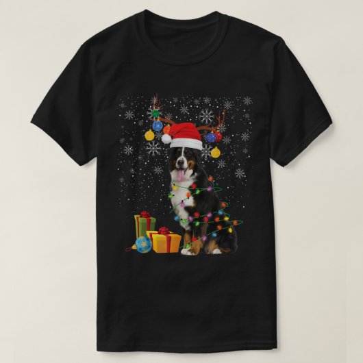 ベルネーズマウンテンドッグサンタハトリンダークリスマス Tシャツ (デザイン正面)