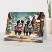 ベルネーズマウンテンドッグスクリスマススノーホリデー カード (正面)