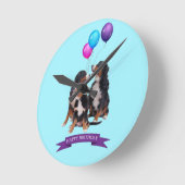 ベルネーズマウンテンドッグスハッピーバースデー ラウンド壁時計 (傾斜)