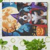 ベルネーズマウンテンドッグスパンプキンハロウィンおもしろい キッチンタオル (折り畳み)