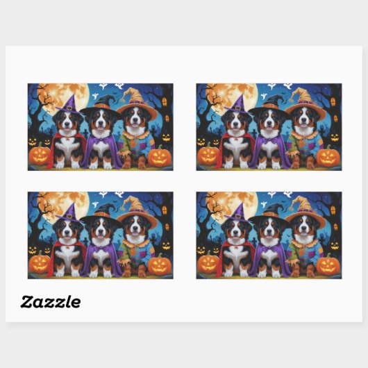 ベルネーズマウンテンドッグスパンプキンハロウィンおもしろい 長方形シール (シート)