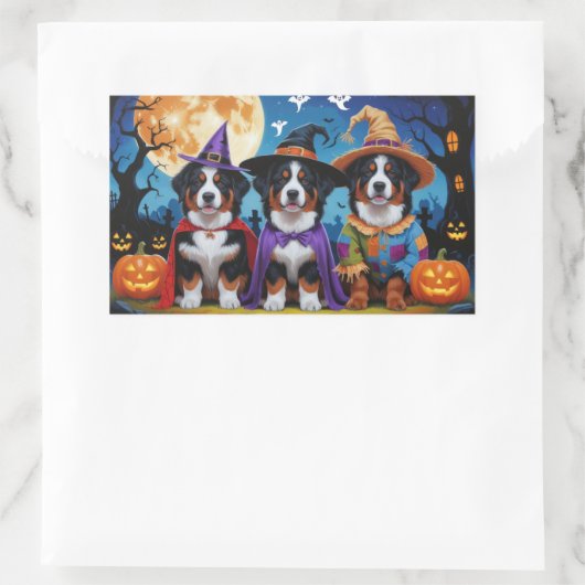 ベルネーズマウンテンドッグスパンプキンハロウィンおもしろい 長方形シール (バッグ)