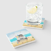 ベルネーズマウンテンドッグドライビングオンビーチ ストーンコースター (横)