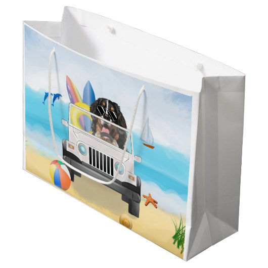 ベルネーズマウンテンドッグドライビングオンビーチ ラージペーパーバッグ (正面アングル)