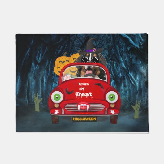 ベルネーズマウンテンドッグドライビングカーホラーハロウィーン ドアマット (正面)