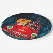 ベルネーズマウンテンドッグドライビングカーホラーハロウィーン ペーパープレート (アングル)