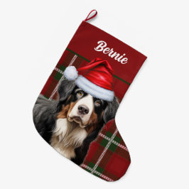 ベルネーズマウンテンドッグホリデープレイドと犬の名前 ラージクリスマスストッキング