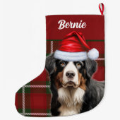 ベルネーズマウンテンドッグホリデープレイドと犬の名前 ラージクリスマスストッキング (裏面)