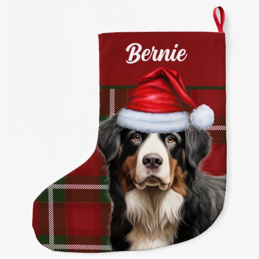 ベルネーズマウンテンドッグホリデープレイドと犬の名前 ラージクリスマスストッキング (裏面)