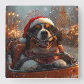ベルネーズマウンテンドッグローラーコースタークリスマス スクエア壁時計 (正面)