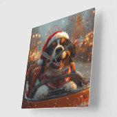 ベルネーズマウンテンドッグローラーコースタークリスマス スクエア壁時計 (傾斜)