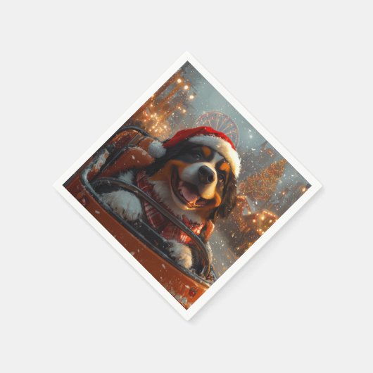 ベルネーズマウンテンドッグローラーコースタークリスマス スタンダードカクテルナプキン (角)