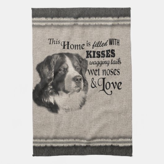 ベルネーズマウンテンドッグヴィンテージポートレートかわいい引用文 キッチンタオル (縦)