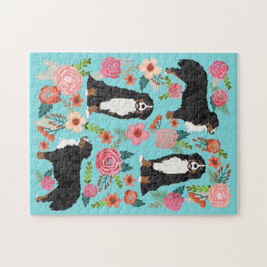 ベルネーズマウンテンドッグヴィンテージ花模様 ジグソーパズル (横)