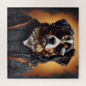 ベルネーズマウンテンドッグ着てジャケットとサングラス ジグソーパズル (横)