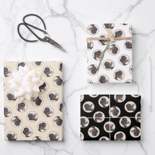 ベルネーズマウンテンドッグ絵を描ベルナーのかわいいペットアート ラッピングペーパーシート (正面)