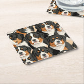 ベルネーズマウンテンドッグ装飾シームレスパターン スクエアペーパーコースター (アングル)