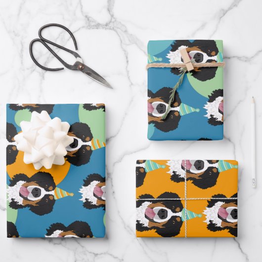 ベルネーズマウンテンドッグ誕生日  ラッピングペーパーシート (正面)